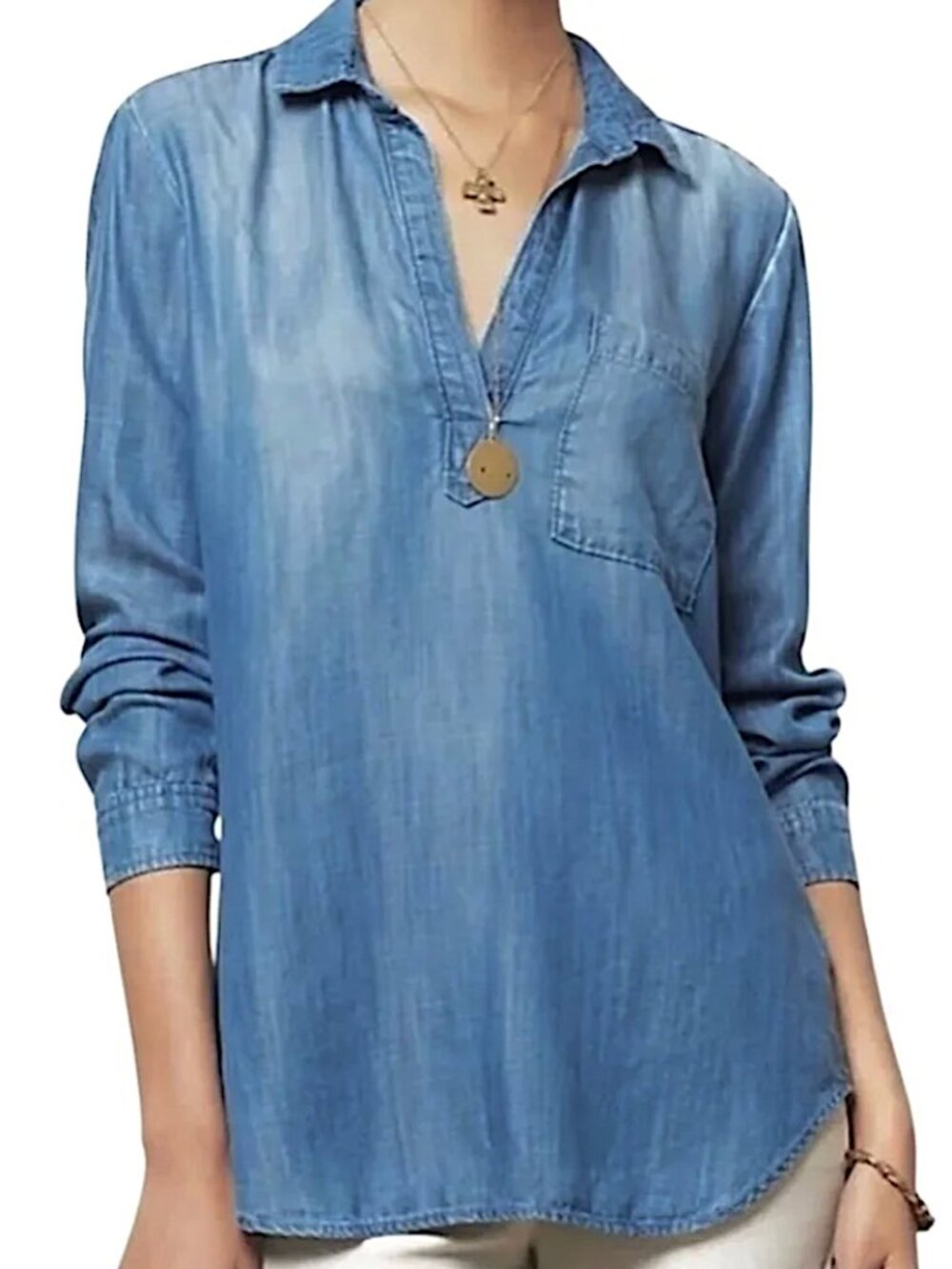 CLOTH & STONE Chambray Tencel Popover Tunic Shirt in Blue